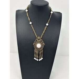 Vintage Gold Tone Dangle And Fringe Medallion Necklace